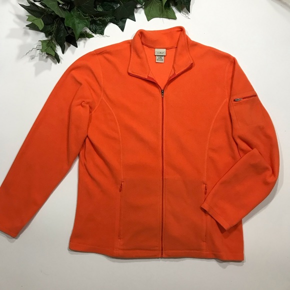 L.L. Bean Orange Fleece Front Zip Pullover Jacket - Picture 2 of 8